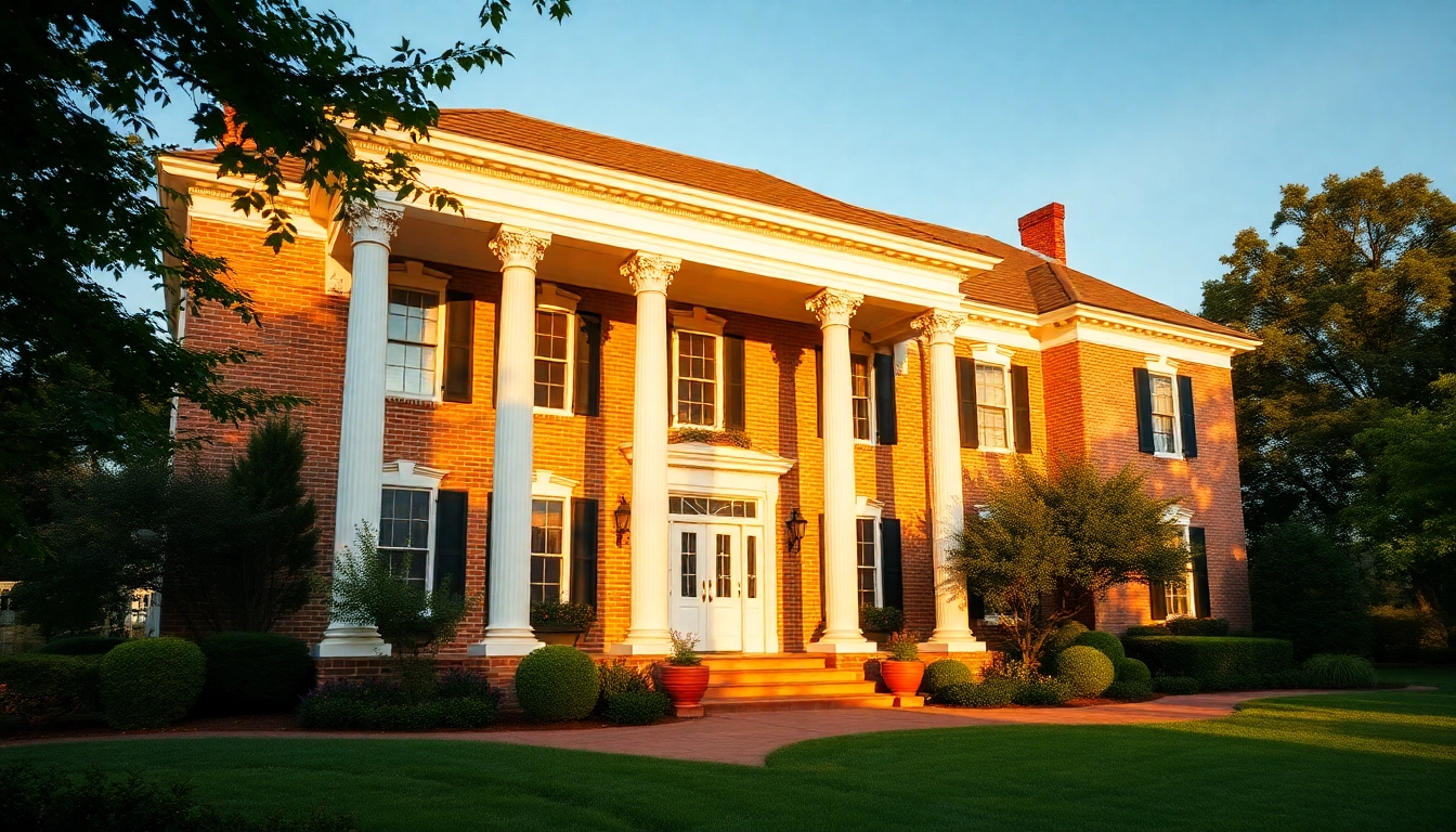 Elegant colonial home build with classic architecture, highlighted by beautiful gardens.