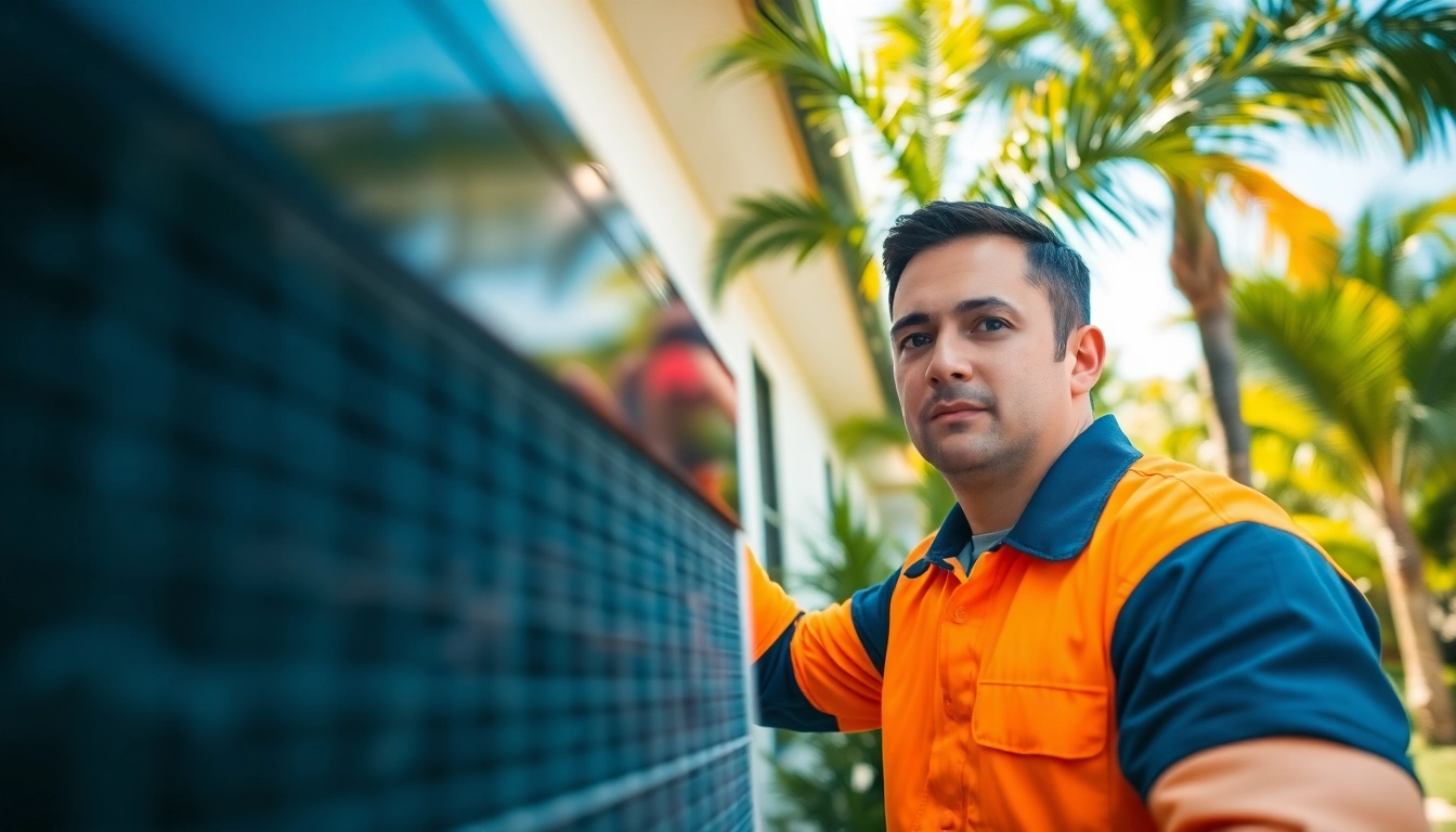 HVAC Repair Tampa: A skilled technician working on an air conditioning unit in a sunny Tampa setting.