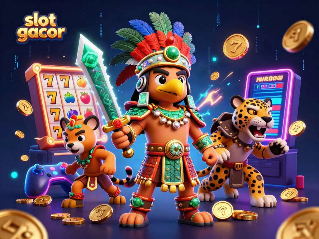 Menangkan jackpot dengan slot gacor di kasino online, ilustrasi 3D yang menarik.