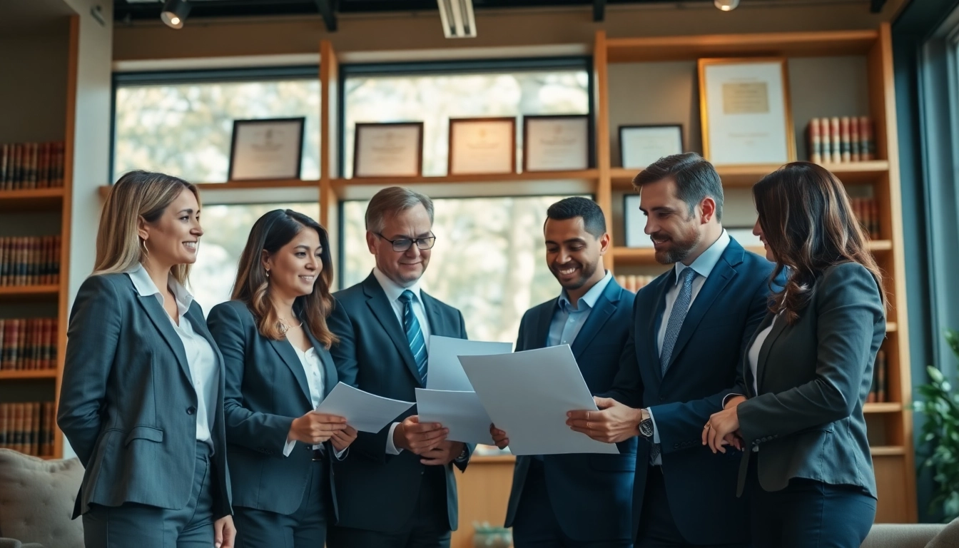 USA attorneys collaborating in a modern law office, showcasing professionalism and teamwork.