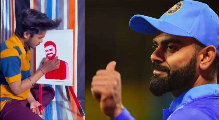 Fan made beautiful painting of Virat Kohli with his fingers, watch video