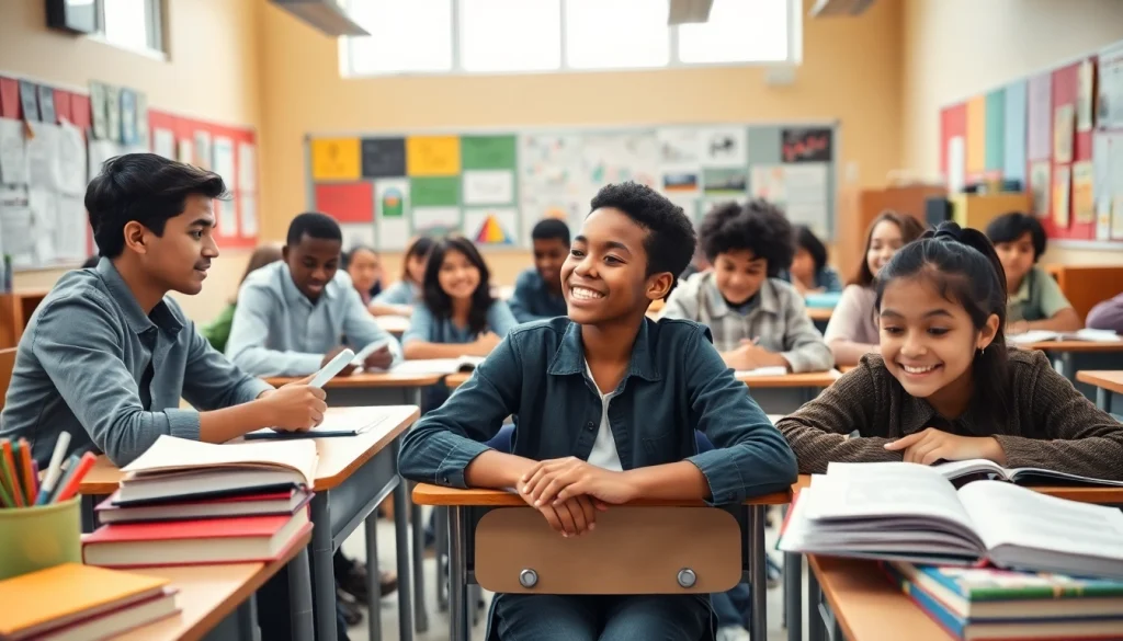 Students collaborating in a vibrant classroom to enhance their Education experience.