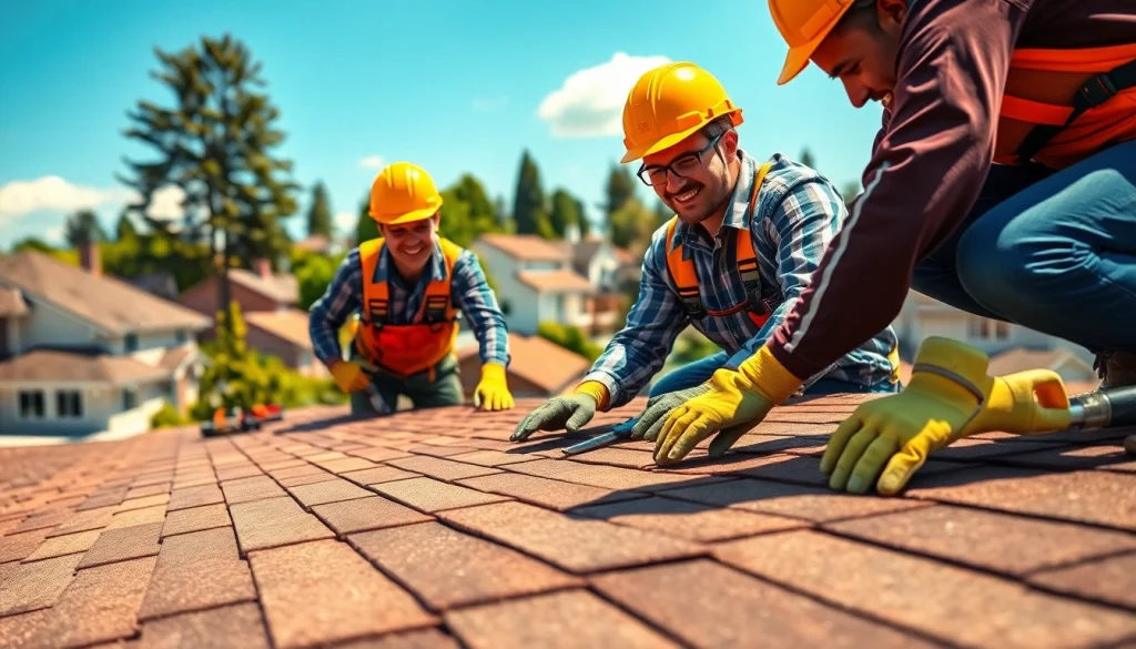 Twin Shield Roofing team expertly installing shingles on a residential roof.