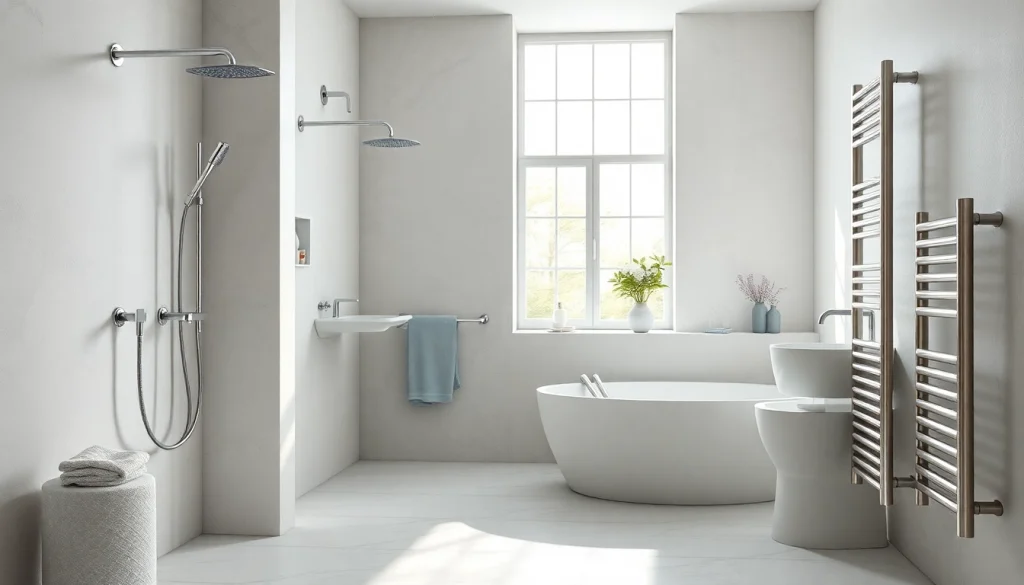 Erleben Sie sonni sanitär Produkte in einem modernen Badezimmer mit stilvollen Duschen und Heizkörpern.