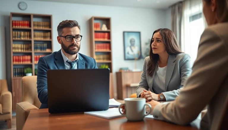 Client consultation with a lawyer at https://www.lalitlaw.com in a modern law office.