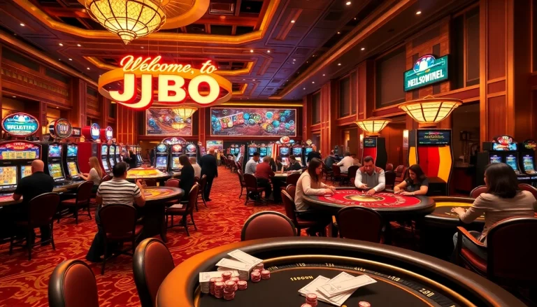 Experience the thrill of JBO as players engage at luxurious casino tables, vibrant with action and excitement.