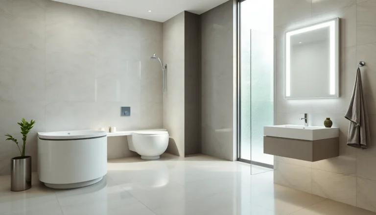 Sirhona, l'élégante cabine de douche moderne et miroir LED dans une salle de bains lumineuse.