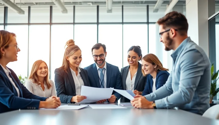 Engaging scene of Quickplus Business Consultants assisting clients in a modern office setting.