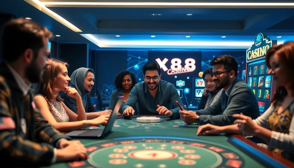 Dynamic online gaming scene representing https://xx88.pizza/ with diverse players engaged in casino games.