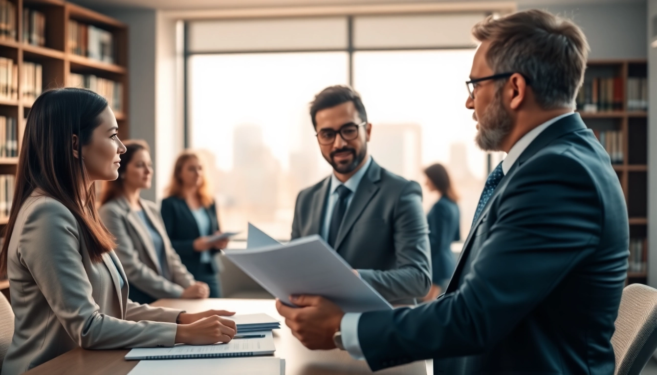 Clients receiving legal advice at https://www.ihavealawsuit.com in a modern law office setting.