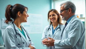 Engaging healthcare professionals enhancing Health through collaborative discussion in a bright office.