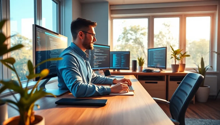 Optimize unlimited WordPress tasks with a professional developer in a bright modern office.