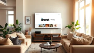 Engaging display of iron tv pro on a modern 4K TV in a stylish living room.