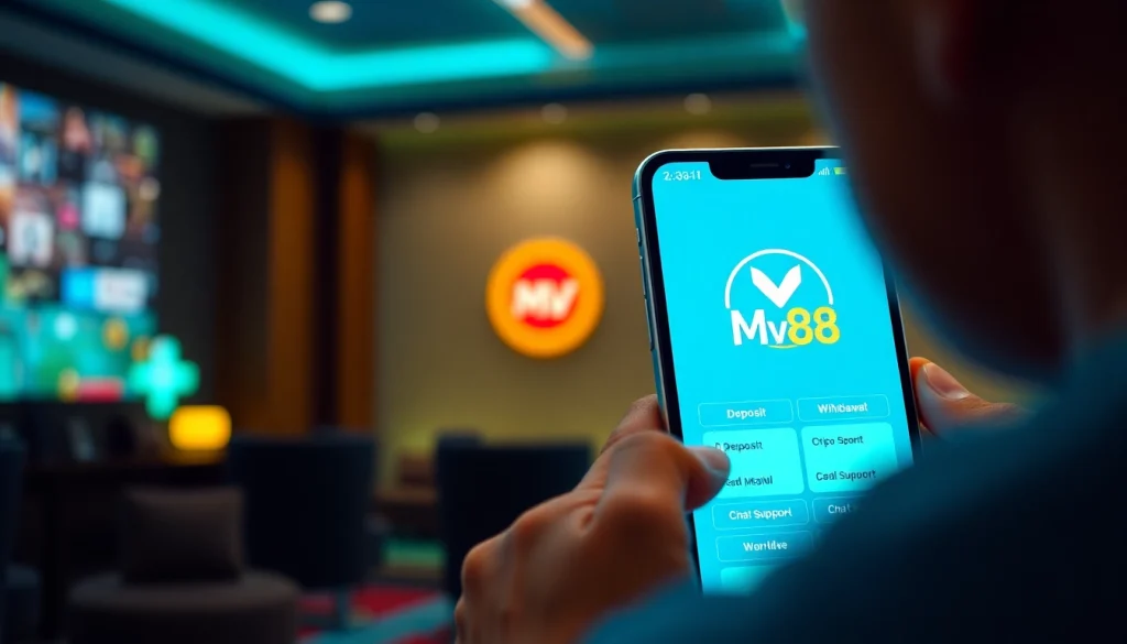 MV 88 interface displayed on a smartphone, showcasing user engagement in online gaming.