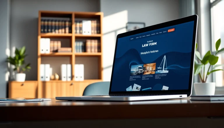 View of a professional law firm’s website design featured on https://www.lawfirmswebsitedesign.com in a modern office.
