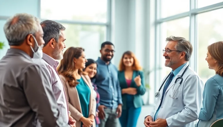 Engaging discussion on Health in a modern clinic setting with a diverse group.