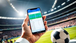 Engaging interface of best sports betting apps in India displayed on a smartphone amidst an exciting sports atmosphere.