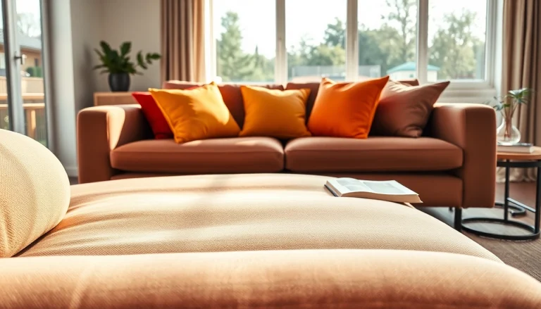Relax on a stylish sofa bed with vibrant cushions, set in a cozy modern living room.