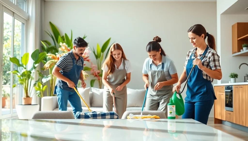 Enhance your space with a professional Cleaning Service showcasing a dedicated team in a bright home.