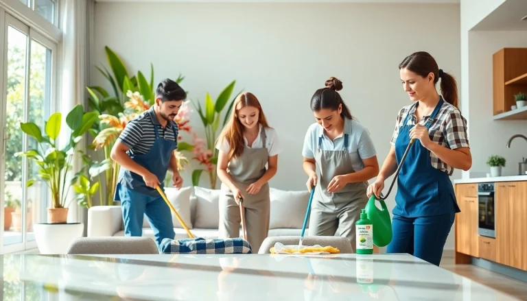 Enhance your space with a professional Cleaning Service showcasing a dedicated team in a bright home.