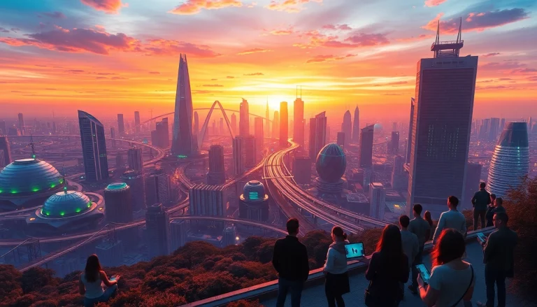 Experience the vision of https://www.trilgameshproject.com in a vibrant futuristic landscape.