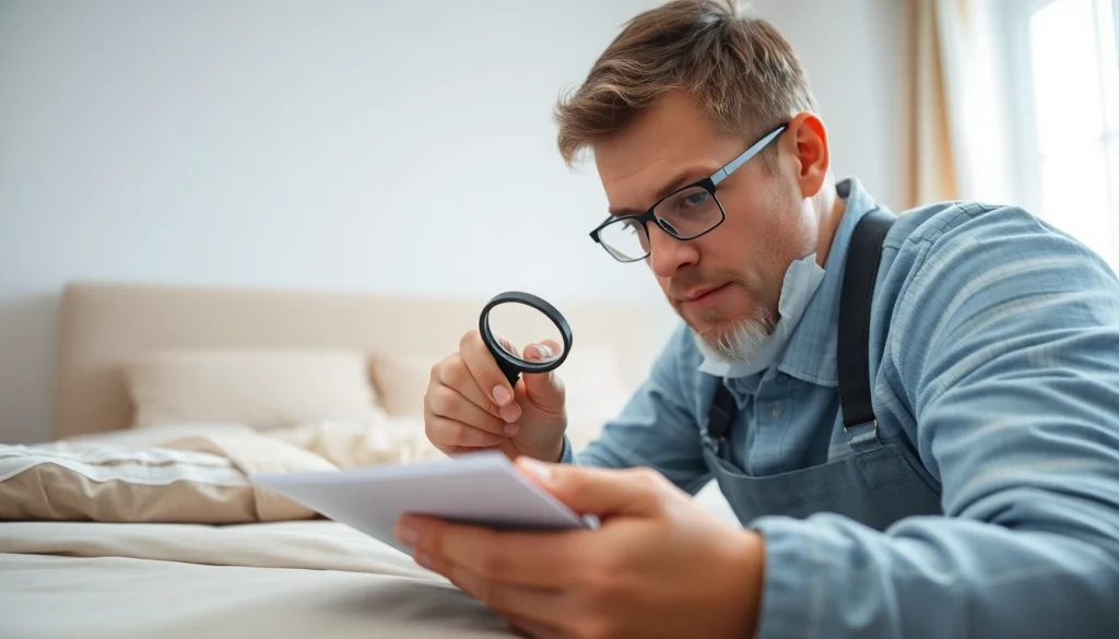 Inspecting a bed for pests at https://affordablebedbugexterminators.com with a technician's focus on detail.