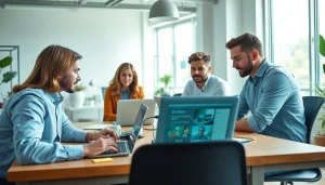 Collaborative web design team at https://fhpts.com engaged in a vibrant brainstorming session.