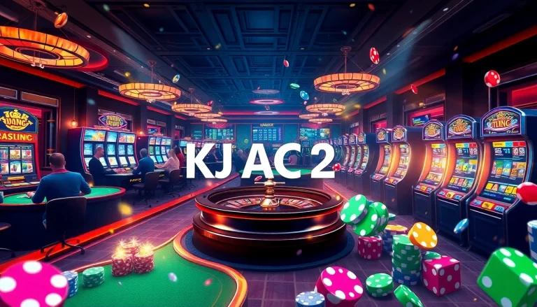 An exciting casino atmosphere with poker tables, roulette wheels, and KJC AC 2 gaming experiences.