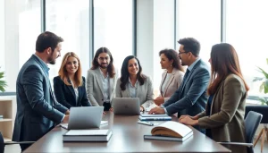Empowered legal team discussing strategies linked to http://www.jacobsonpilaw.com in a modern office.