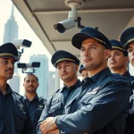Security Company professional personnel ensuring safety in an urban environment.