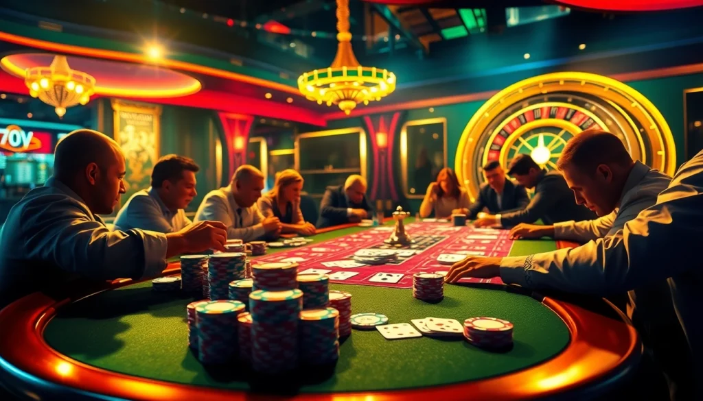 Experience the thrill of 79king's poker tables filled with colorful chips and cards.