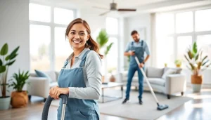 Engaging cleaning service team delivering a professional cleaning service for a pristine home interior.