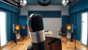 MV 88 condenser microphone connected to an iPhone in a modern studio, emphasizing clarity and innovation.