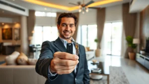 Pattaya property for rent highlighted by a professional agent in a stylish living room.