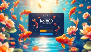 Akses layar login permainan koi800 login game dengan latar belakang ikan koi yang merah dan oranye.