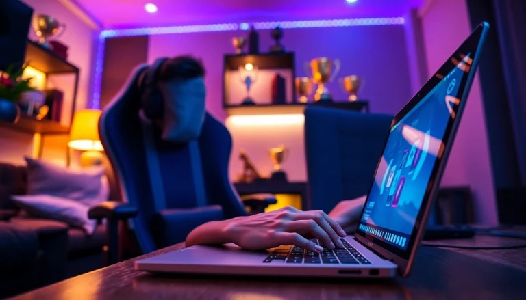 Daftar Domino88 game di laptop modern dengan pencahayaan hangat dan atmosfer nyaman.