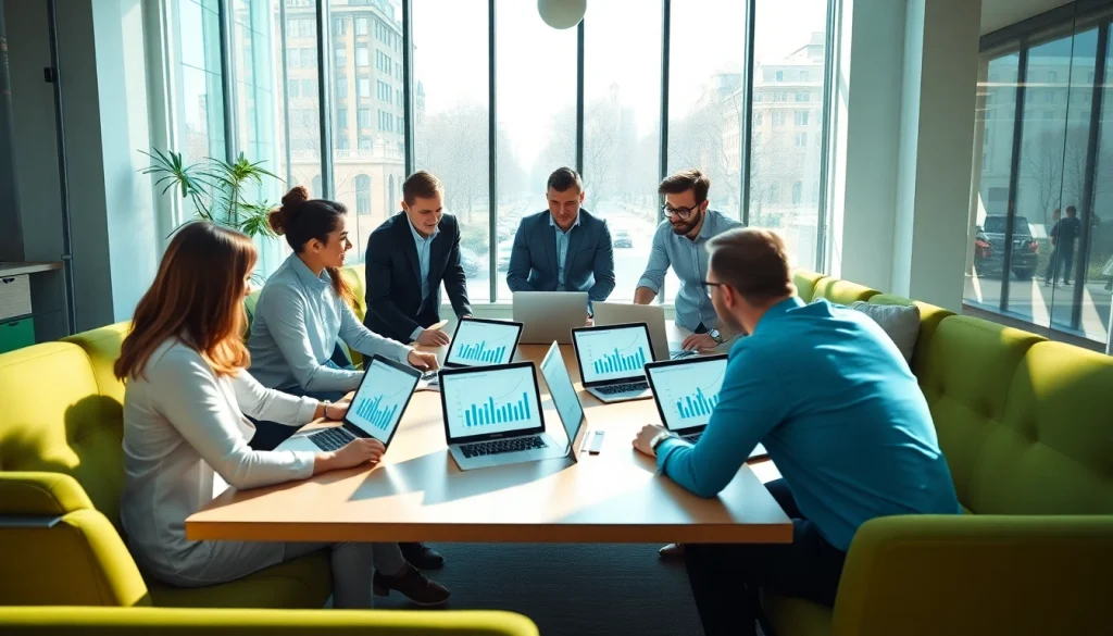 Analyze digital marketing strategies for af88.com with a diverse team in a bright office.