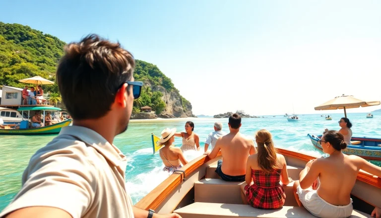 datanisle.com의 매력적인 해변 활동을 즐기는 여행자들의 모습, 아름다운 바다를 배경으로 합니다.