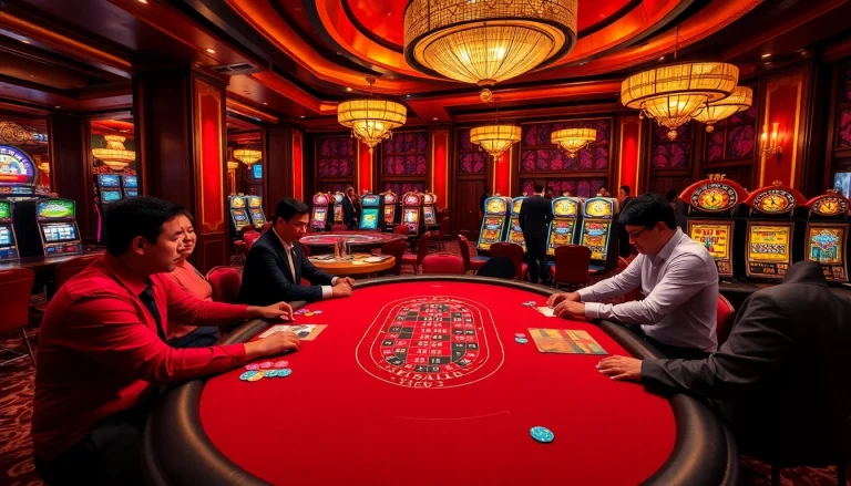 Experience an exciting game of poker at new66's luxurious casino with vibrant décor and professional dealers.