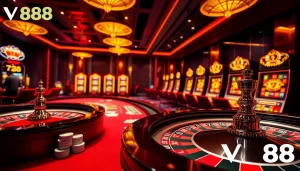 Experience the thrill of VN88 casino with vibrant tables, chips, and a lively atmosphere.