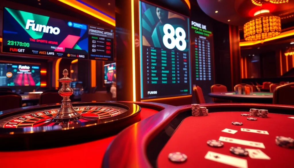 Engaging Fun88 online casino gameplay featuring vibrant roulette and poker action.