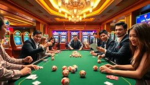 A thrilling scene featuring a toto togel table with excited players and colorful lottery elements.