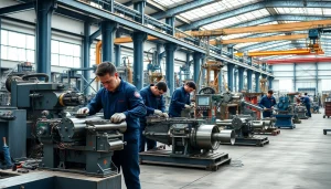 Steel fabricators near me engaged in precise metalwork within a bustling workshop.