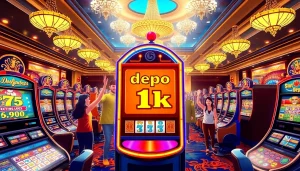 Menangkan jackpot dengan slot depo 1k dalam suasana kasino yang meriah dan berwarna-warni.