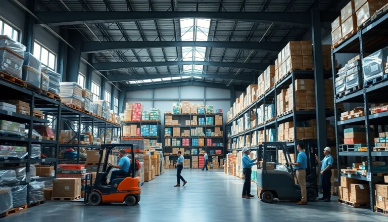 Efficient warehousing staff organizing inventory within a modern facility, showcasing operational dynamics.