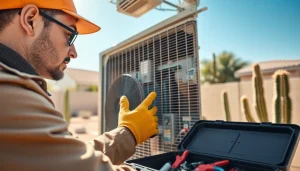 AC repair Phoenix AZ expert inspecting a unit, demonstrating professional HVAC service.