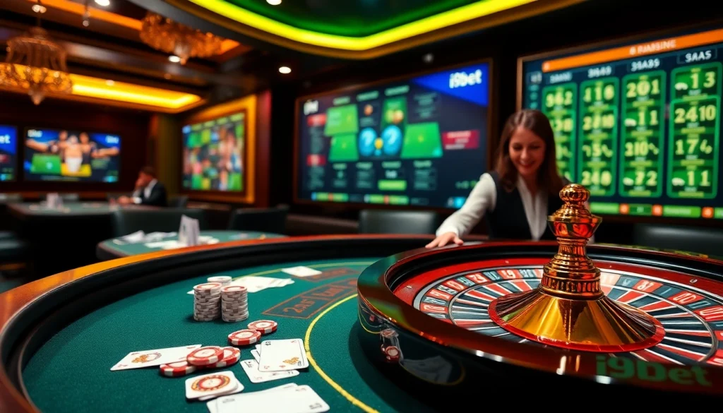 I9BET players enjoying a thrilling online gaming experience at a luxurious casino table.