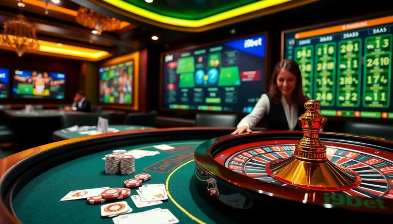 I9BET players enjoying a thrilling online gaming experience at a luxurious casino table.