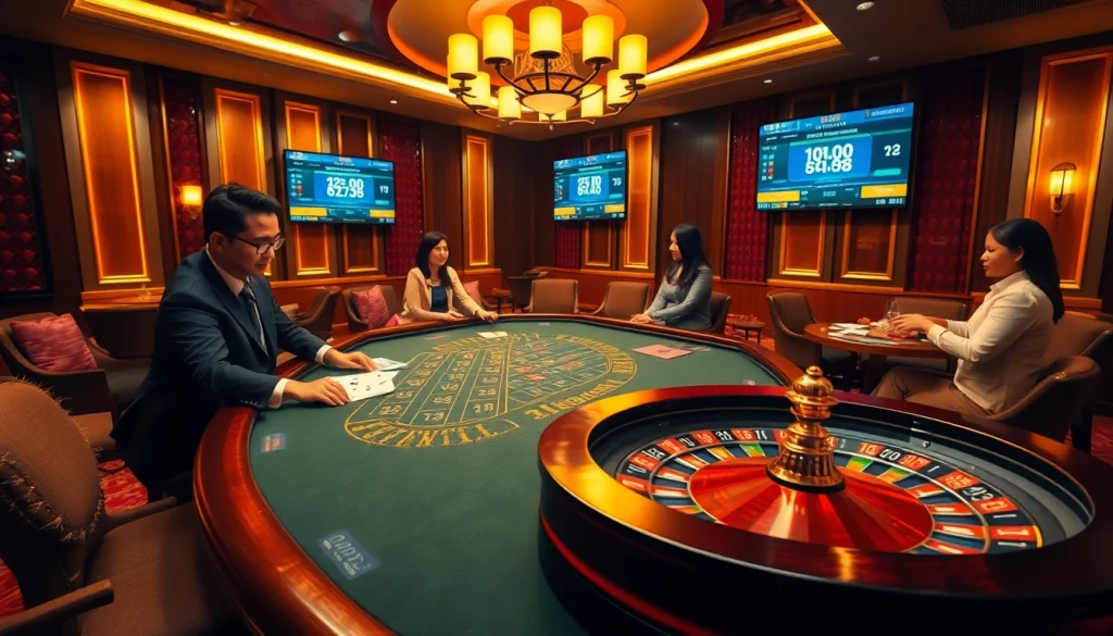 Khela88 লগইন করুন at a lively casino table with cards and chips, showcasing an energetic gambling atmosphere.