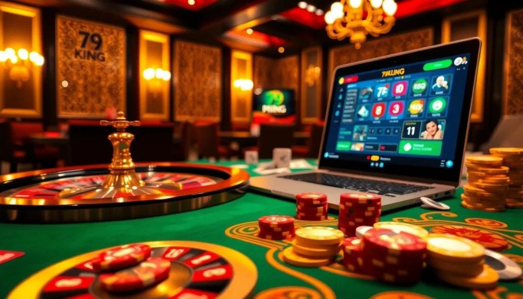 Join the excitement of gaming at https://79king.computer/ with a luxurious casino scene that showcases vibrant tables and thrilling gameplay.